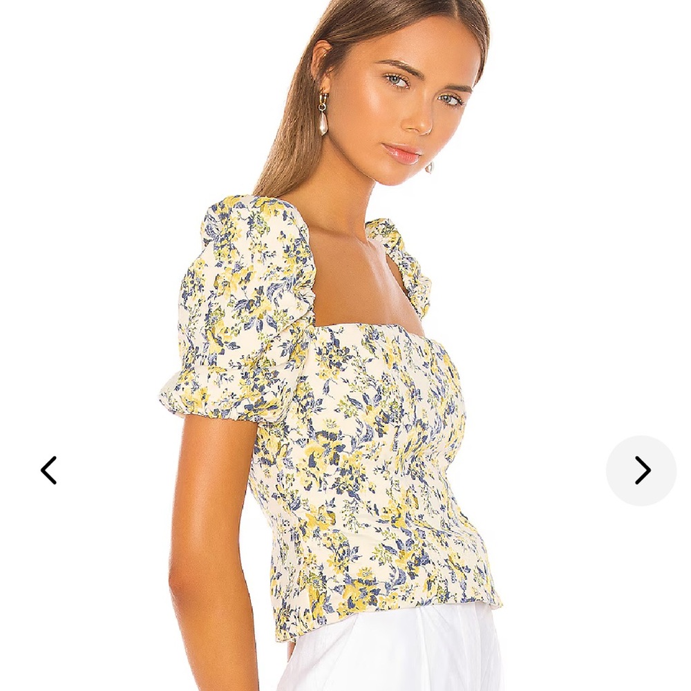 Lovers + Friends Yellow and Green Puff Sleeve Blouse